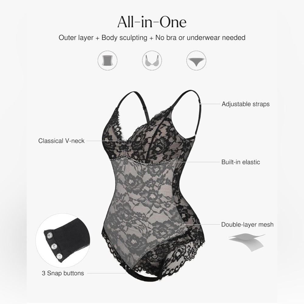 Popilush Shapewear Bodysuit V Neck Tummy Control Backless Tank Tops Sleeveless - Picture 3 of 9